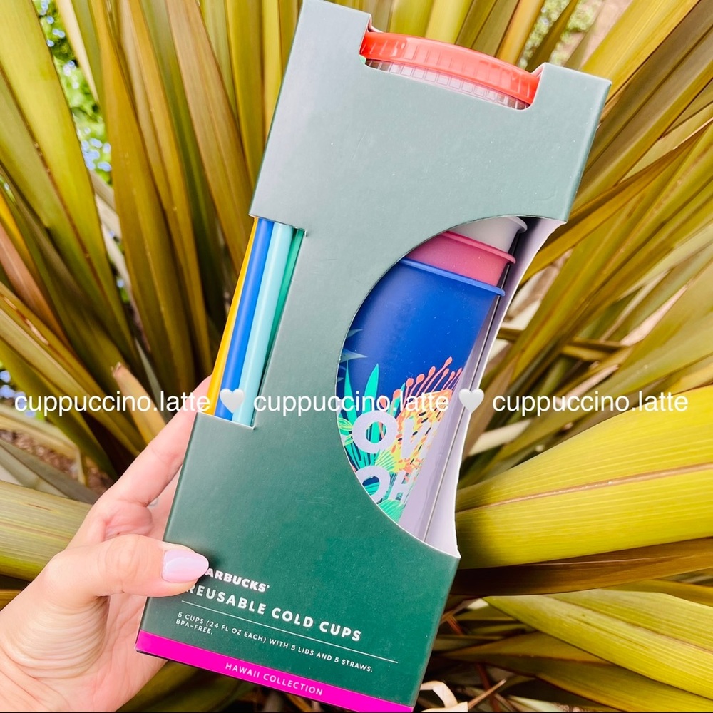 🌈NEW🌈Starbucks 2020 Hawaii Box of 5 Reusable Printed Cold Cups - Picture 6 of 11
